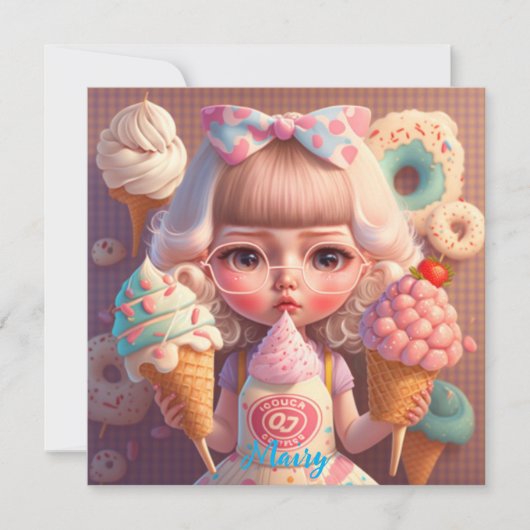 Kawaii schattig meisje met ijsjes kaart (Voorkant)
