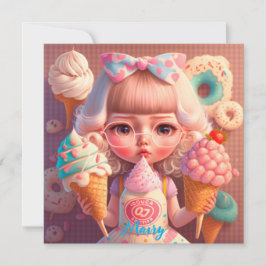 Kawaii schattig meisje met ijsjes kaart