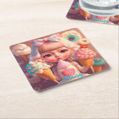 Kawaii schattig meisje met ijsjes kartonnen onderzetters (Schuin)