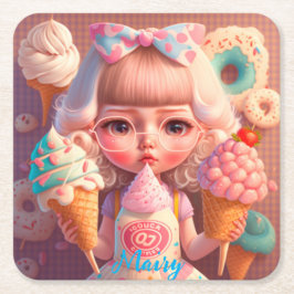 Kawaii schattig meisje met ijsjes kartonnen onderzetters