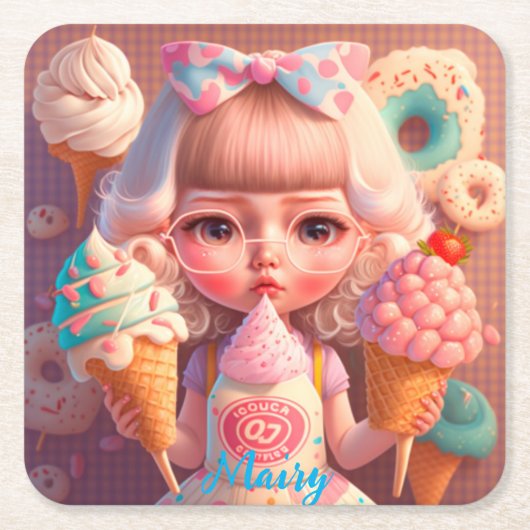 Kawaii schattig meisje met ijsjes kartonnen onderzetters (Voorkant)
