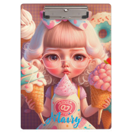Kawaii schattig meisje met ijsjes klembord