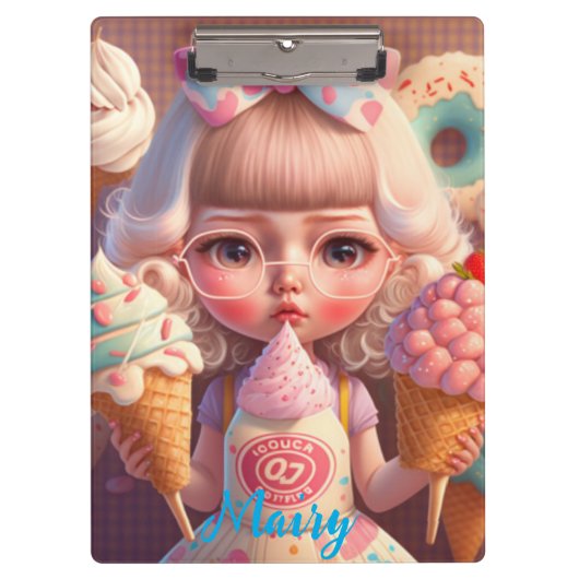 Kawaii schattig meisje met ijsjes klembord (Voorkant)