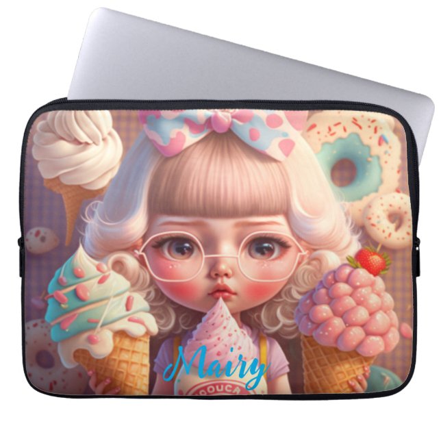 Kawaii schattig meisje met ijsjes laptop sleeve (Voorkant)