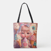 Kawaii schattig meisje met ijsjes tote bag (Achterkant)