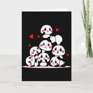 Kawaii Schattige Baby Panda Stapel Met Rode Harten Kaart
