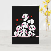 Kawaii Schattige Baby Panda Stapel Met Rode Harten Kaart (Gele Bloem)