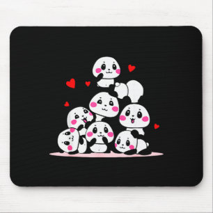 Kawaii Schattige Baby Panda Stapel Met Rode Harten Muismat