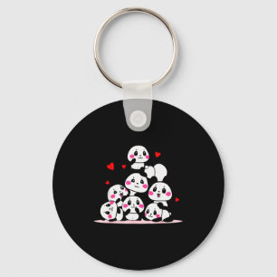 Kawaii Schattige Baby Panda Stapel Met Rode Harten Sleutelhanger