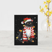 Kawaii Schattige Black Cat Santa verstrikt in Xmas Kaart (Gele Bloem)