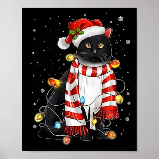 Kawaii Schattige Black Cat Santa verstrikt in Xmas Poster (Voorkant)