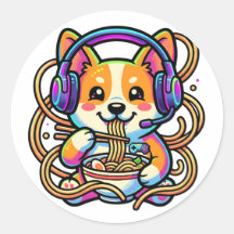 Kawaii Schattige Corgi Gamer Eet Ramen Badge