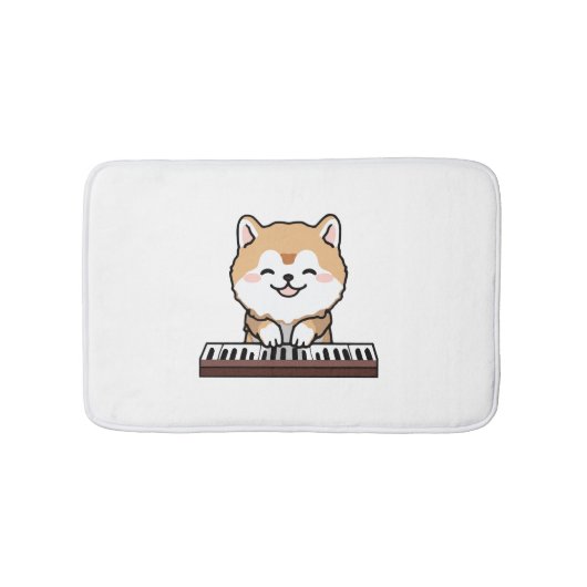 Kawaii Schattige Dog Playing Piano Keyboard Badmat (Voorkant)