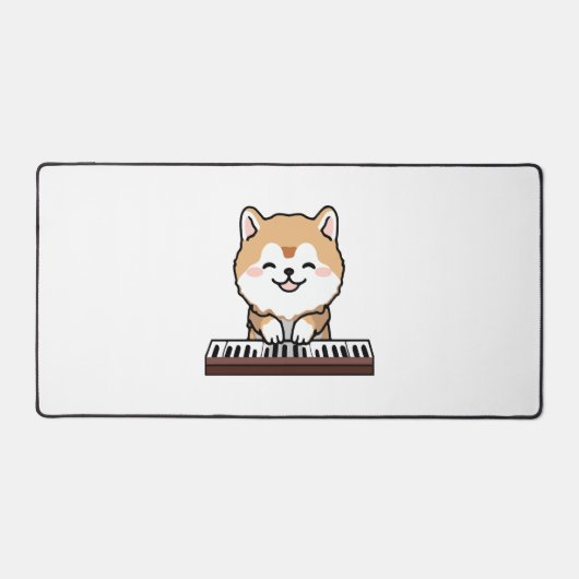 Kawaii Schattige Dog Playing Piano Keyboard Bureaumat (Voorkant)
