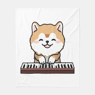 Kawaii Schattige Dog Playing Piano Keyboard Fleece Deken