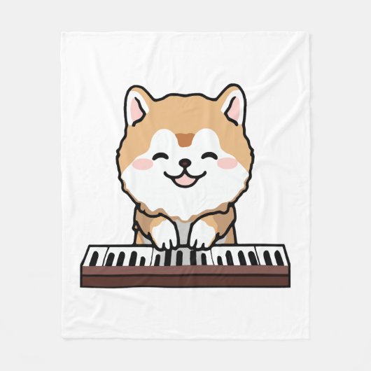 Kawaii Schattige Dog Playing Piano Keyboard Fleece Deken (Voorkant)
