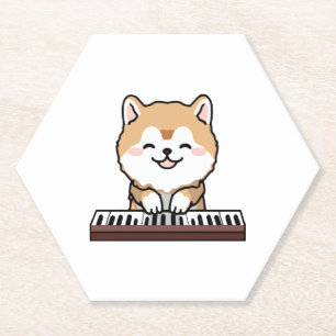 Kawaii Schattige Dog Playing Piano Keyboard Kartonnen Onderzetters