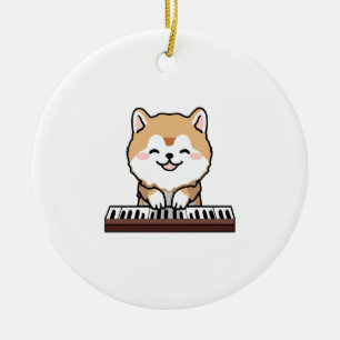 Kawaii Schattige Dog Playing Piano Keyboard Keramisch Ornament