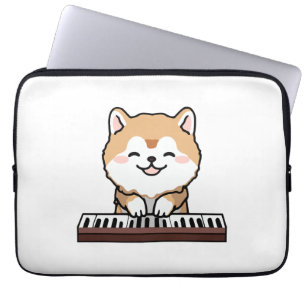 Kawaii Schattige Dog Playing Piano Keyboard Laptop Sleeve