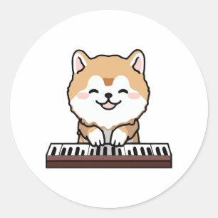 Kawaii Schattige Dog Playing Piano Keyboard Ronde Sticker