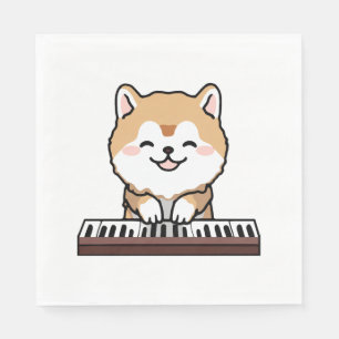 Kawaii Schattige Dog Playing Piano Keyboard Servet
