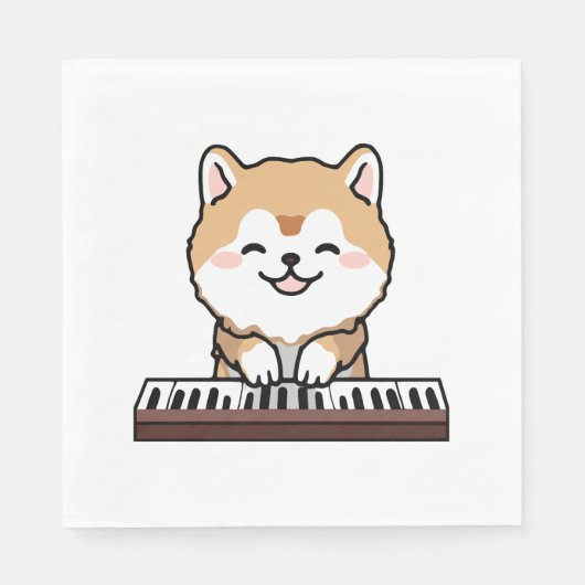 Kawaii Schattige Dog Playing Piano Keyboard Servet (Voorkant)