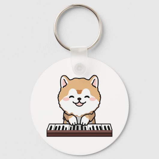 Kawaii Schattige Dog Playing Piano Keyboard Sleutelhanger (Voorkant)