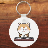 Kawaii Schattige Dog Playing Piano Keyboard Sleutelhanger (Voorkant)