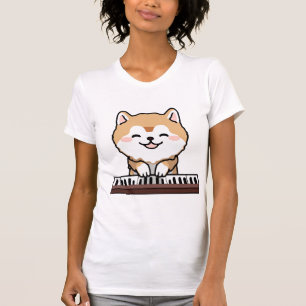 Kawaii Schattige Dog Playing Piano Keyboard T-shirt