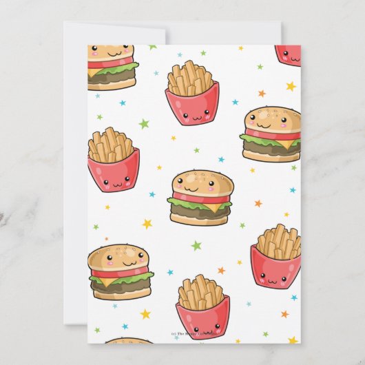Kawaii Schattige Fast Food Burger Feestje Meisje V Bedankkaart (Achterkant)