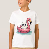 Kawaii Schattige Ghost op een zwembad Funny Spooky T-shirt (Voorkant)