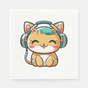 Kawaii Schattige Happy Kleurrijke Kat met Hoofdtel Servet