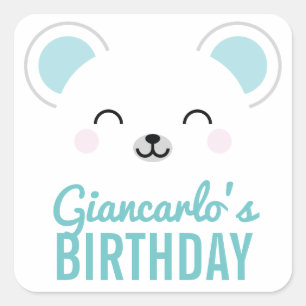Kawaii Schattige Jongens IJsbeer Verjaardagsfeest Vierkante Sticker