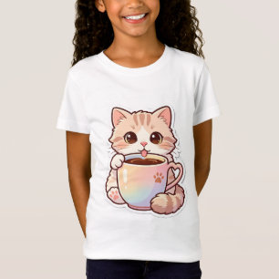 Kawaii Schattige Kat in Regenboogkoffiekop T-Shirt