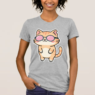 Kawaii Schattige Kat met Zonnebril Digitale Kunst  T-shirt