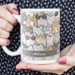 Kawaii Schattige kattenpatroon gepersonaliseerd Koffiemok