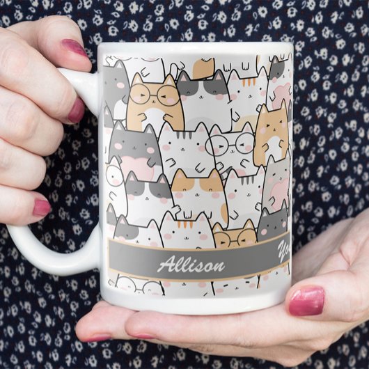 Kawaii Schattige kattenpatroon gepersonaliseerd Koffiemok