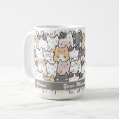 Kawaii Schattige kattenpatroon gepersonaliseerd Koffiemok (Voorkant links)