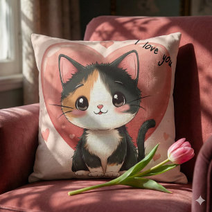 Kawaii Schattige Lapjeskat Hart Valentijnsontwerp Kussen