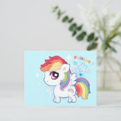 Kawaii schattige regenboog pony met dunne sterren briefkaart (Staand voorkant)