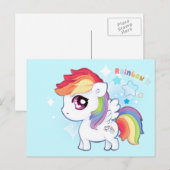 Kawaii schattige regenboog pony met dunne sterren briefkaart (Voorkant / Achterkant)