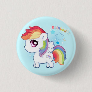 Kawaii schattige regenboog pony met dunne sterren ronde button 3,2 cm
