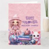 Kawaii Schattige Roze Halloween Kaart (Voorkant)