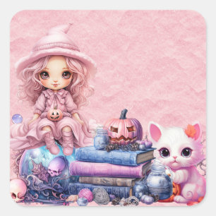 Kawaii Schattige Roze Halloween Vierkante Sticker