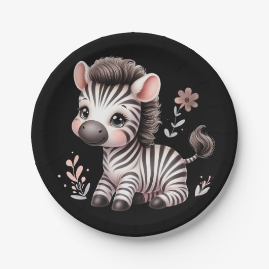 Kawaii Schattige Zebra Wildlife Fun Zwart-Wit Papieren Bordje (Voorkant)
