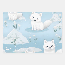 Kawaii Schattigee Baby Arctic Foxes Inpakpapier Vel