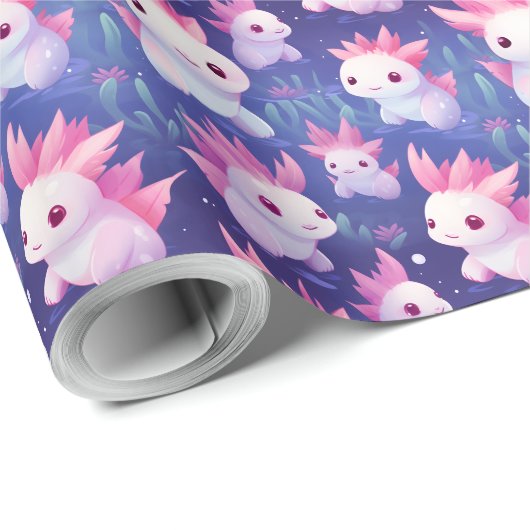 Kawaii Schattigee Baby Axolotls Cadeaupapier (Rol Hoek)