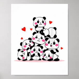 Kawaii Schattigee Baby panda stapel met rode harte Poster