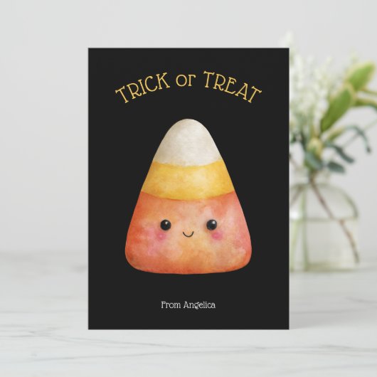 Kawaii Schattigee Candy Corn Kind Halloween Kaart (Staand voorkant)