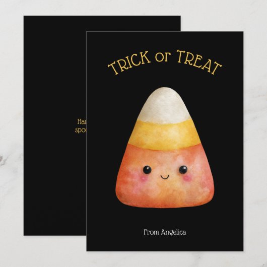 Kawaii Schattigee Candy Corn Kind Halloween Kaart (Voorkant / Achterkant)